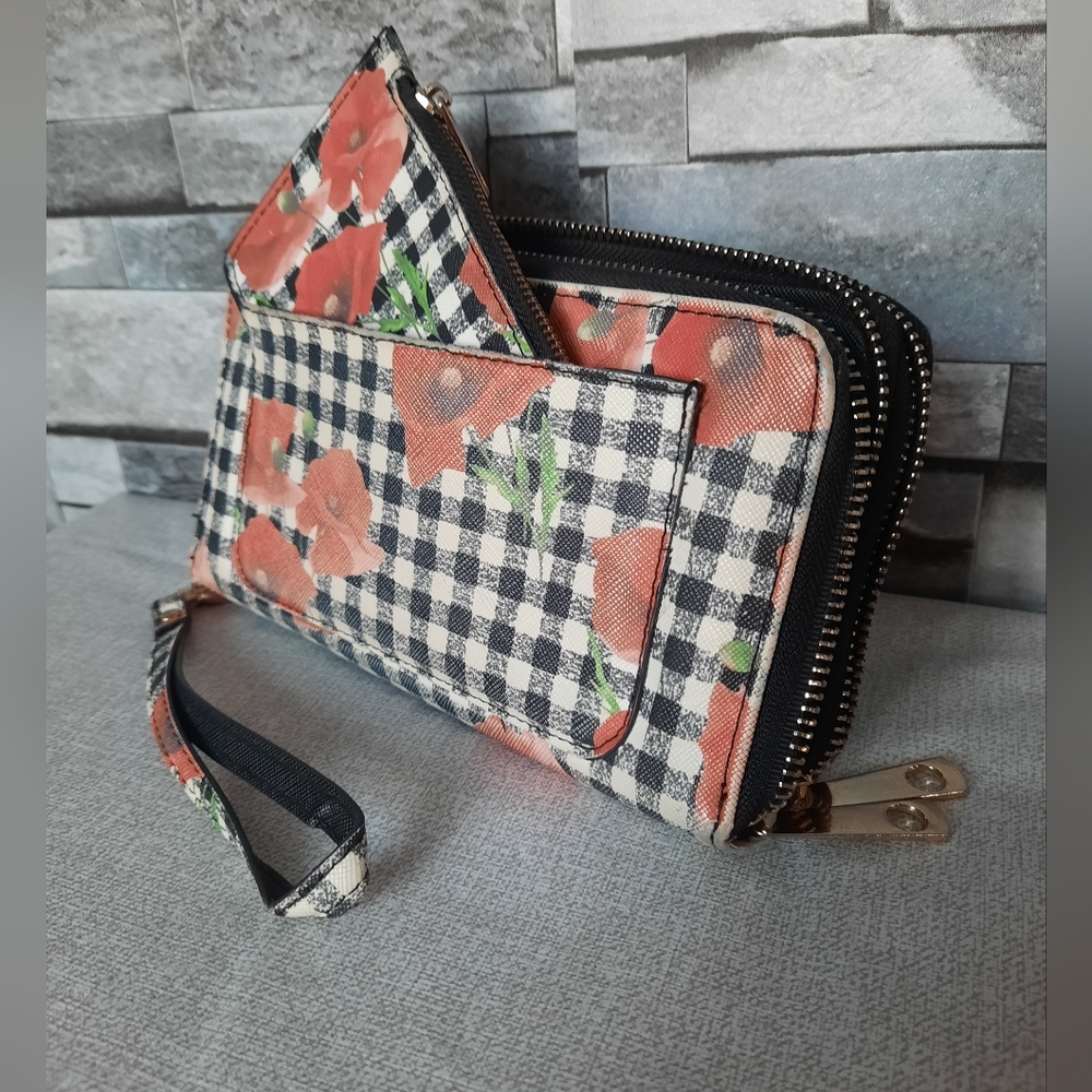 BIZOU Long Houndstooth pattern wallet Multiple pockets